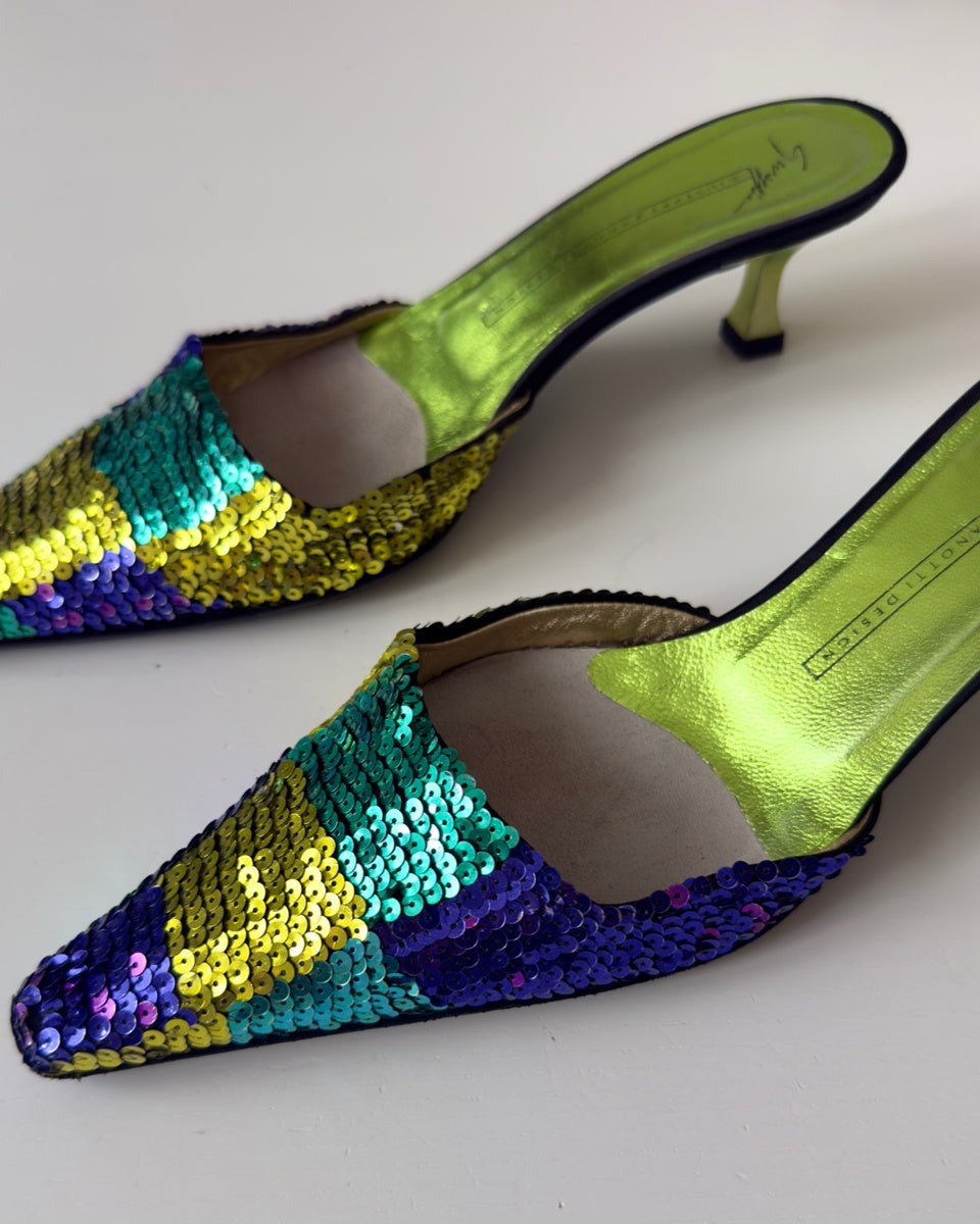 JANICE - Giuseppe Zanotti Mules in Paillettes Multicolor 2000