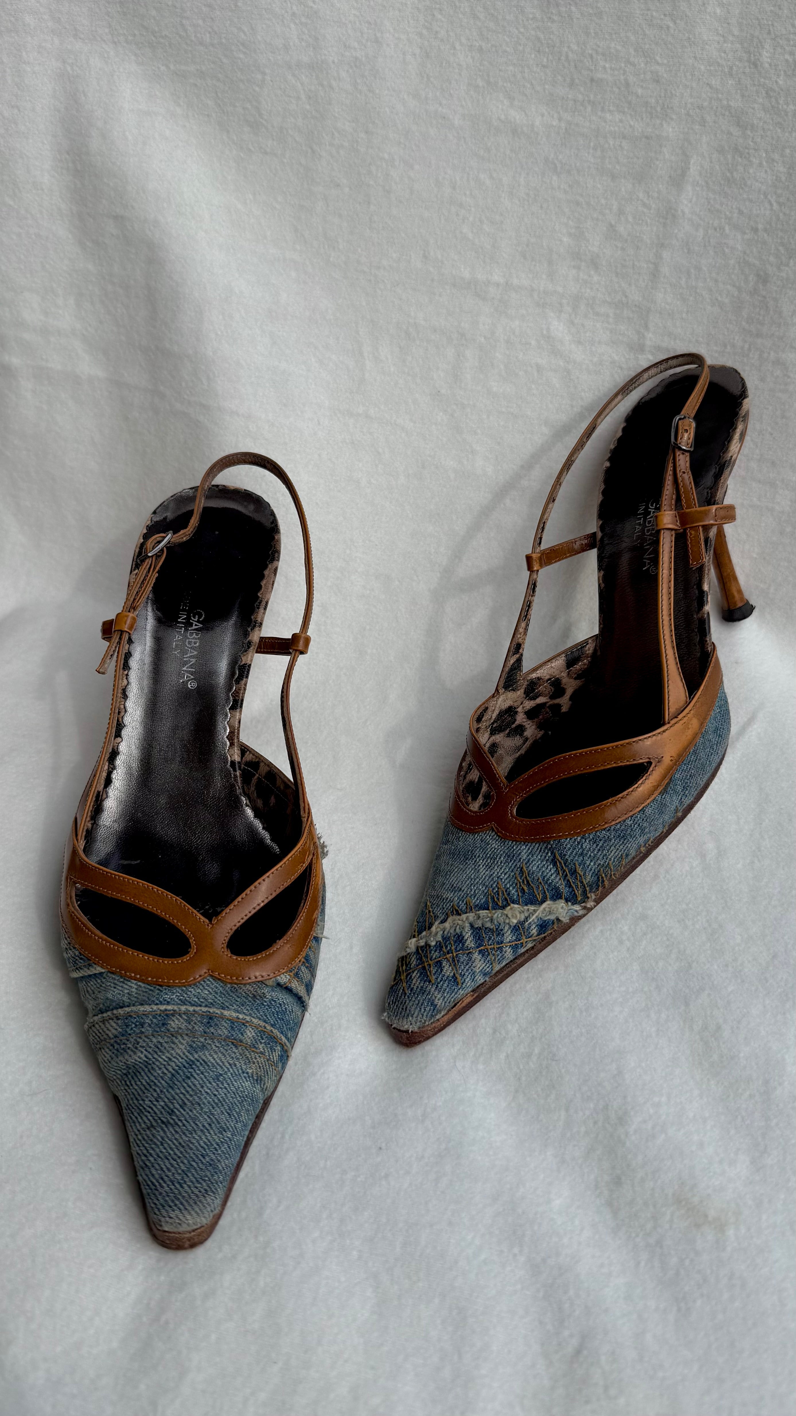 Cady - Dolce & Gabbana Slingback Vintage in Denim e Pelle Leo