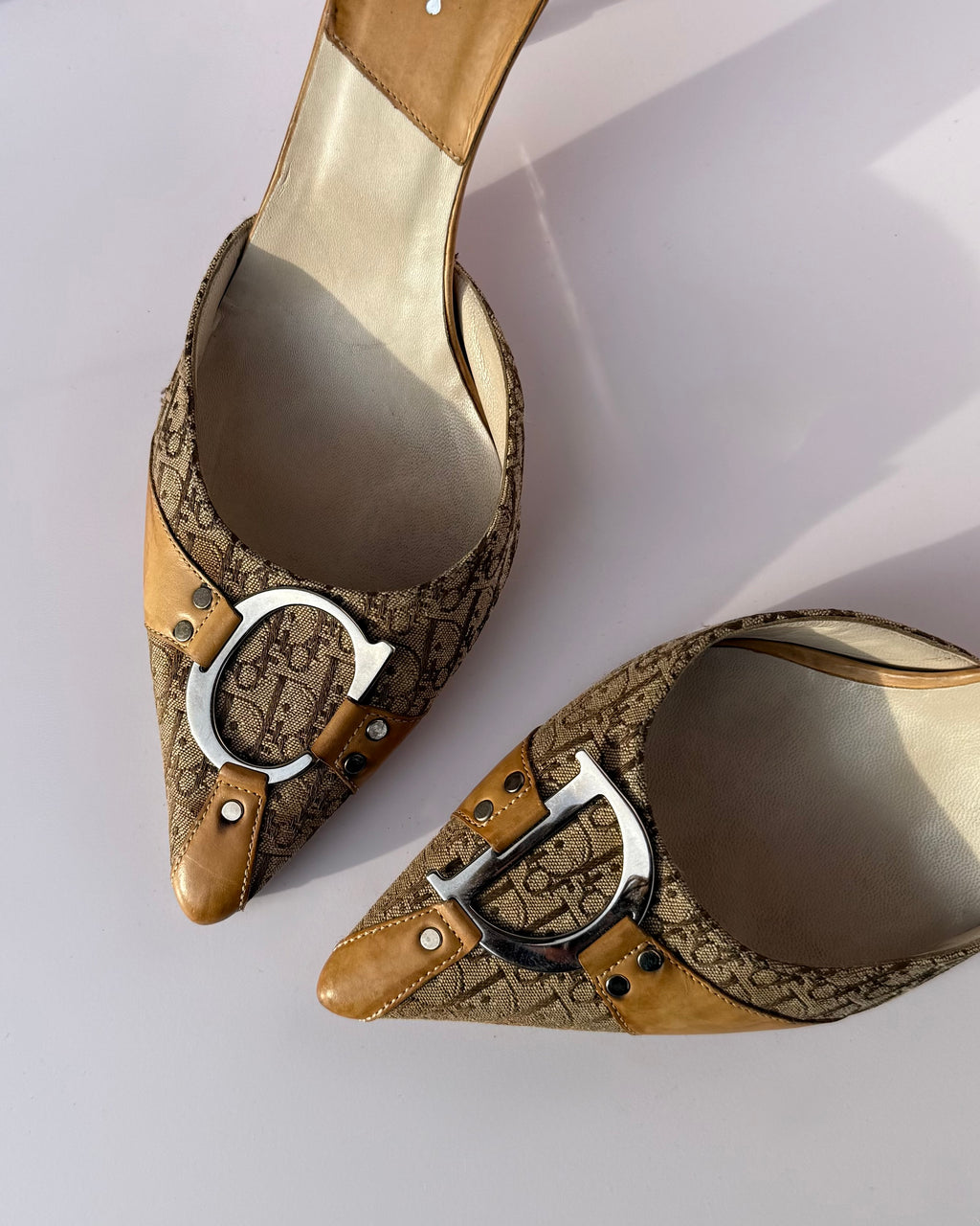 Mules Dior in canvas monogram con dettaglio logo CD