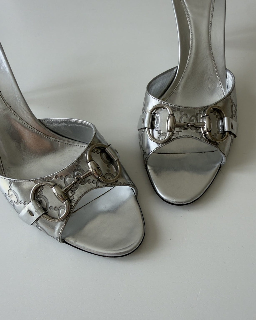 Gucci Mules Horsebit Monogram Argento
