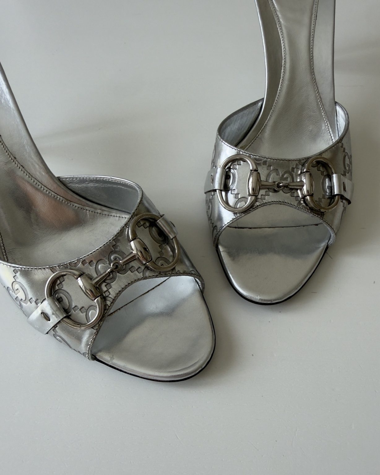 Gucci Mules Horsebit Monogram Argento
