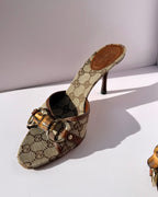 Gucci by Tom Ford brown monogram bamboo horsebit heels