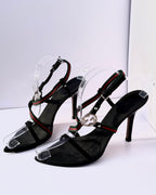 Sandalo Gucci nero con web stripe e logo GG