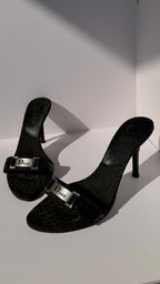 Dior mules vintage monogram nero con dettaglio logo metallico