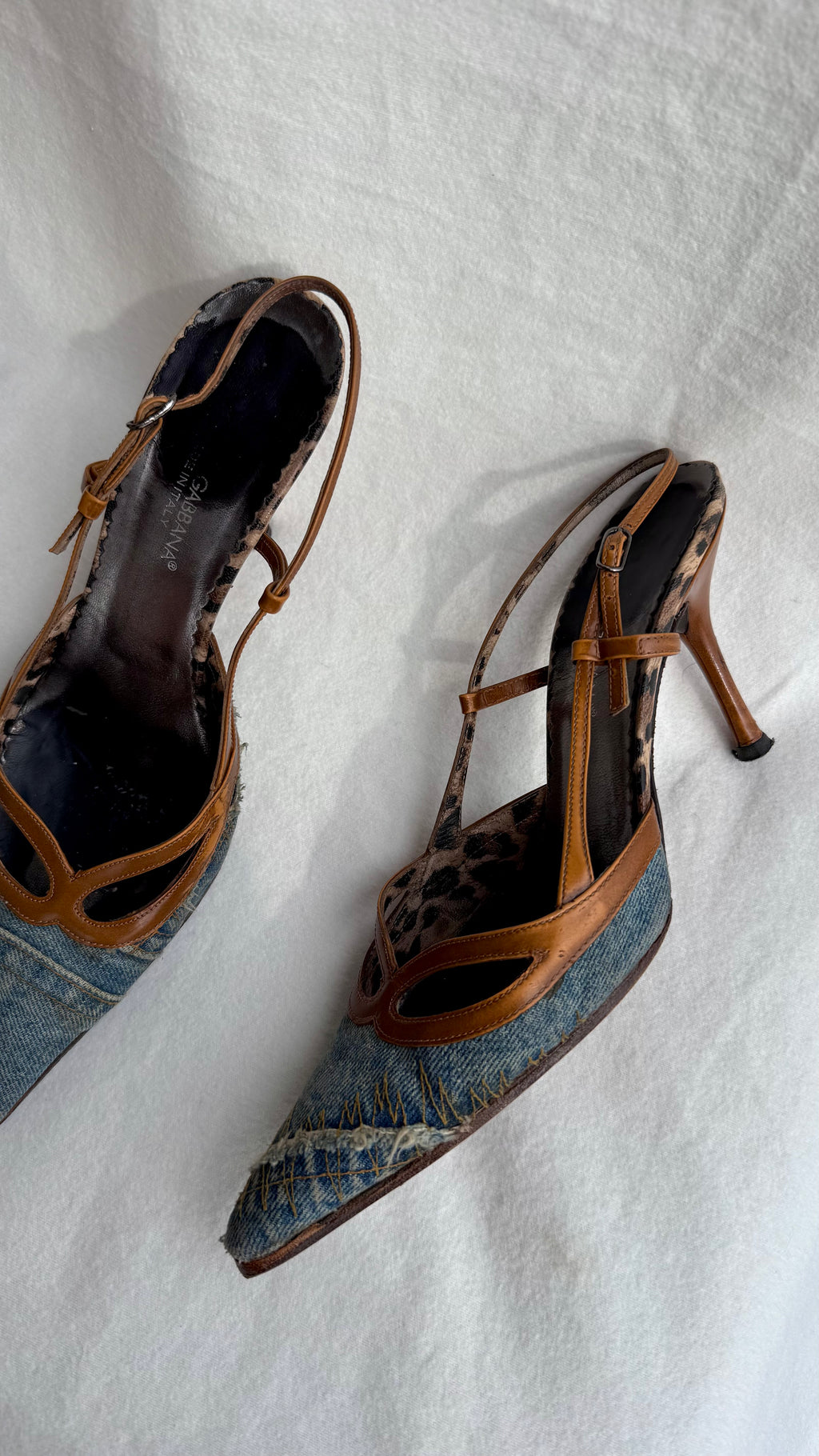 Cady - Dolce & Gabbana Slingback Vintage in Denim e Pelle Leo