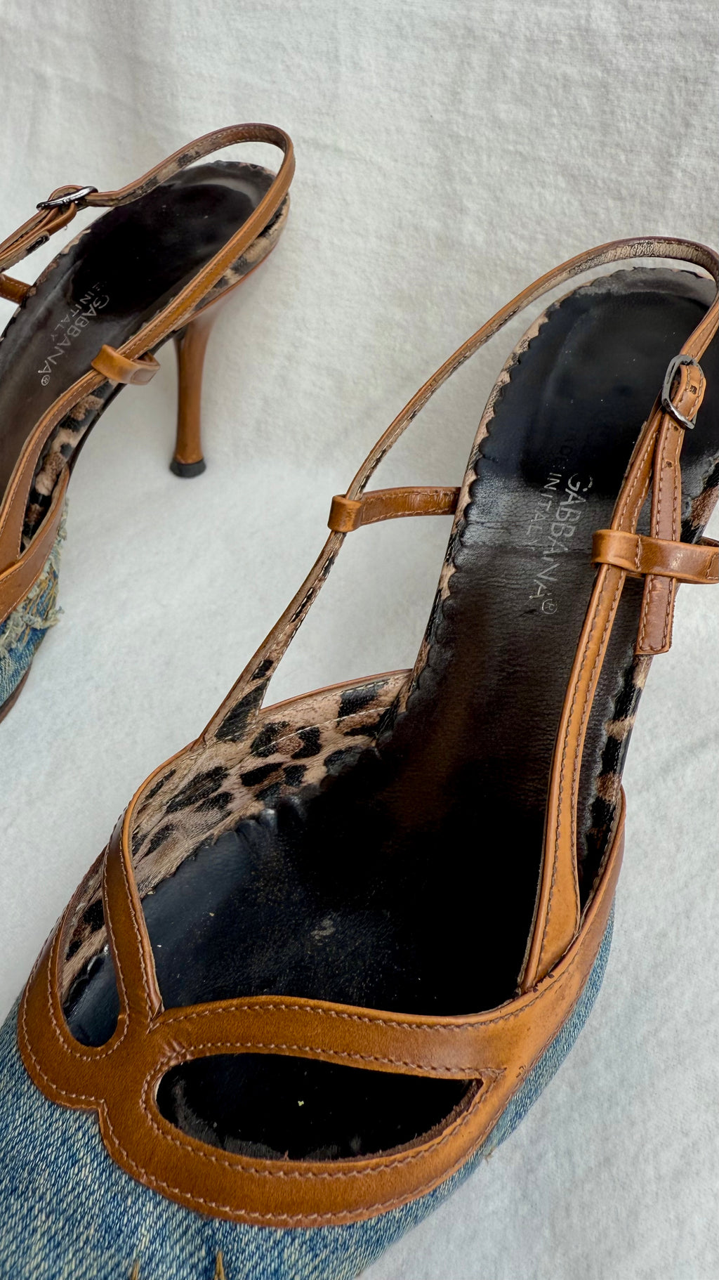 Cady - Dolce & Gabbana Slingback Vintage in Denim e Pelle Leo