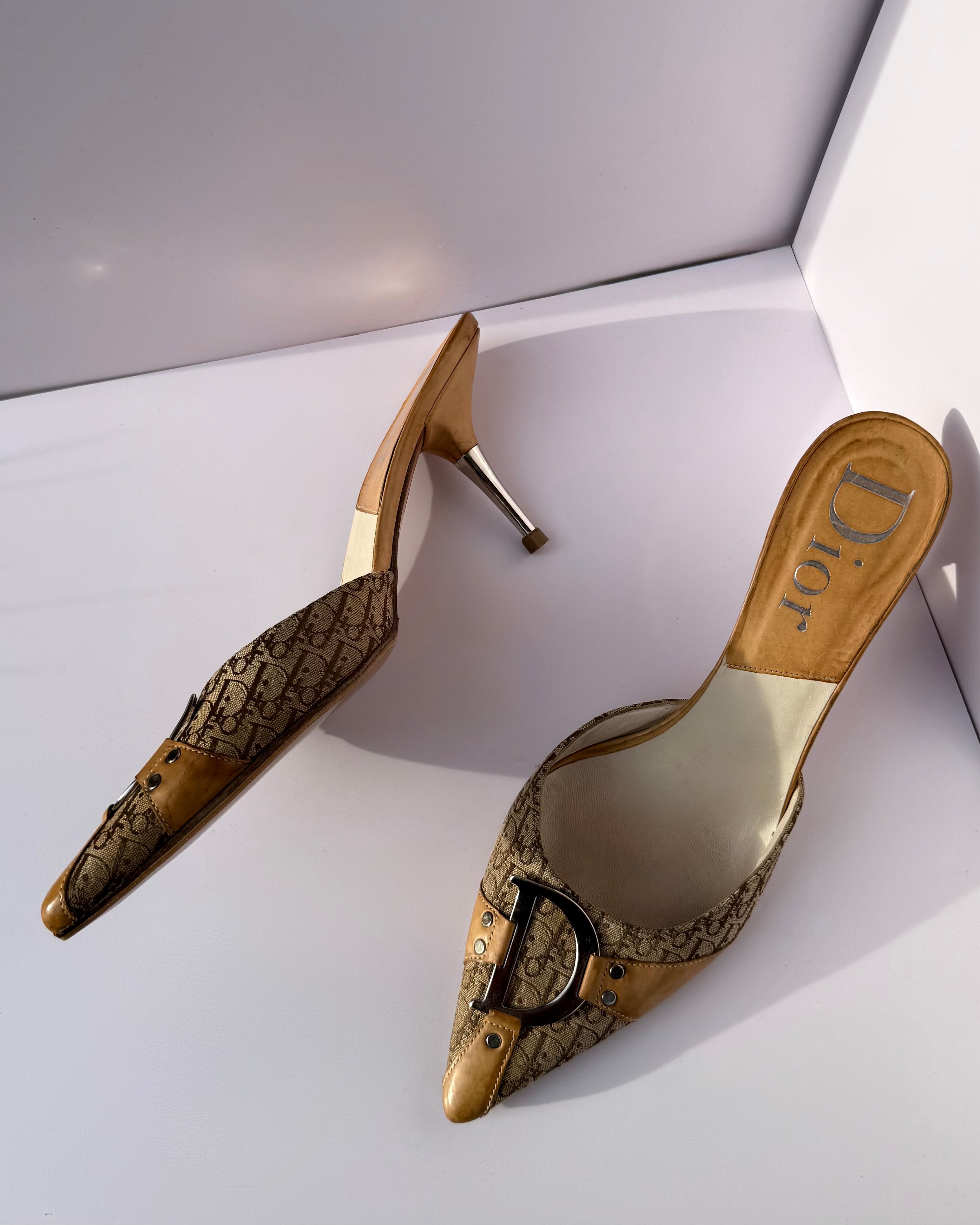 Mules Dior in canvas monogram con dettaglio logo CD