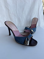 Mules Dior in denim con lucchetto e chiave con logo “CD”