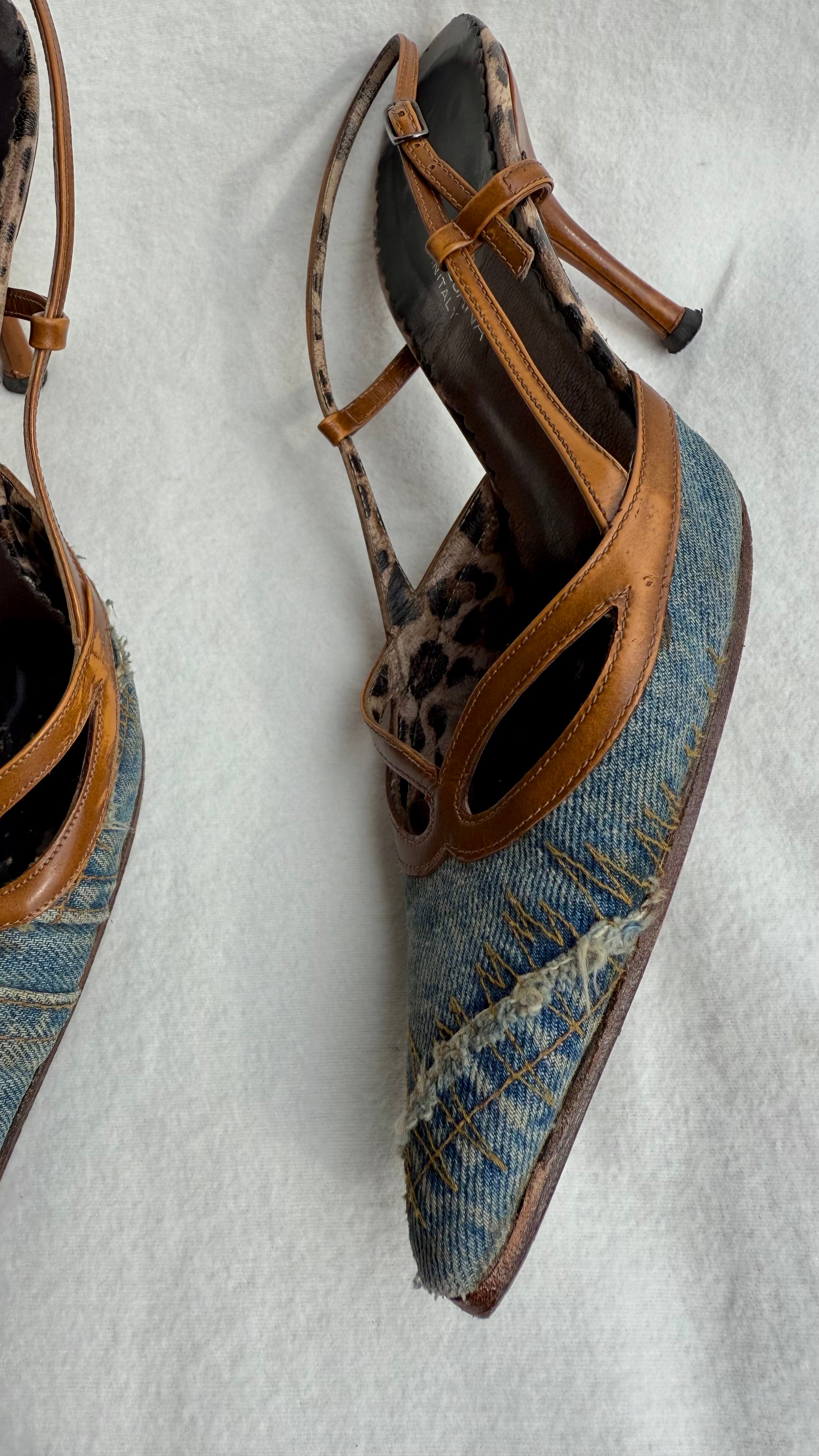 Cady - Dolce & Gabbana Slingback Vintage in Denim e Pelle Leo