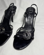 Dior Sandali Neri con Medaglione CD in vernice 2000
