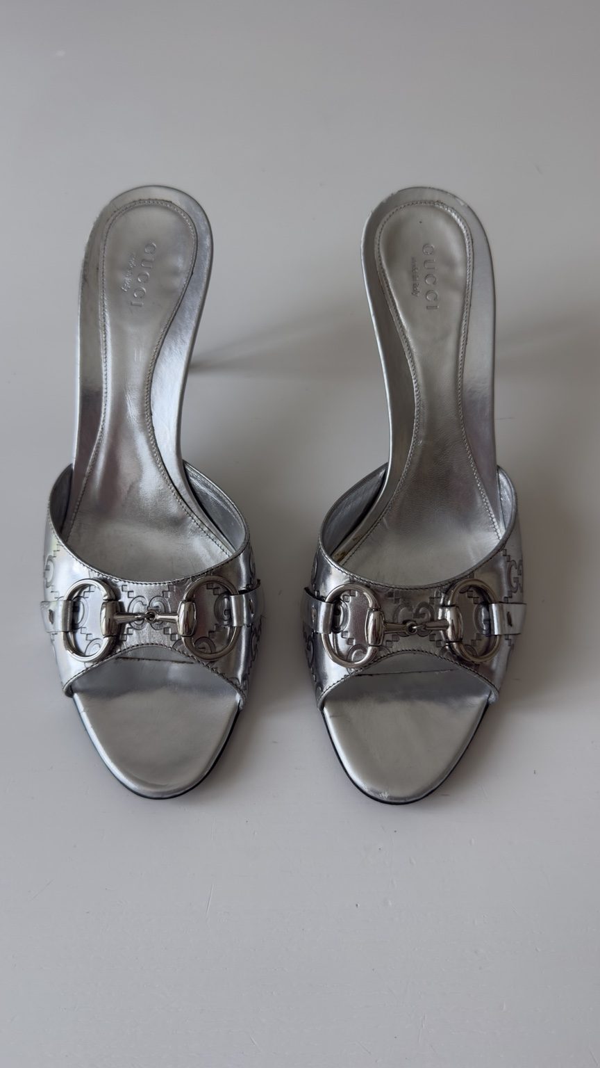 Gucci Mules Horsebit Monogram Argento