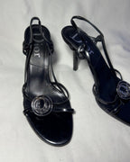 Dior Sandali Neri con Medaglione CD in vernice 2000