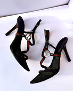 Sandalo Gucci nero con web stripe e logo GG