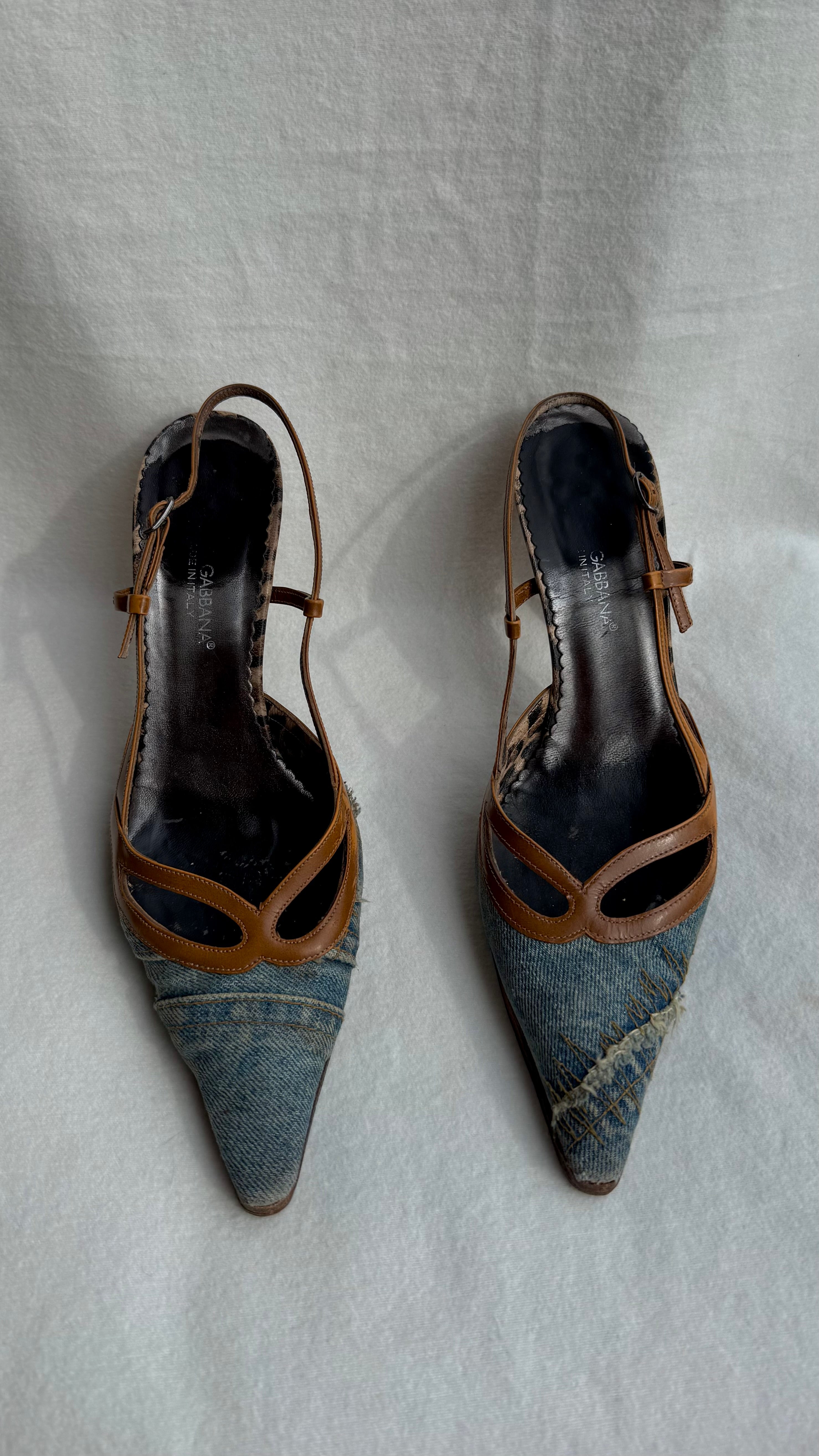 Cady - Dolce & Gabbana Slingback Vintage in Denim e Pelle Leo