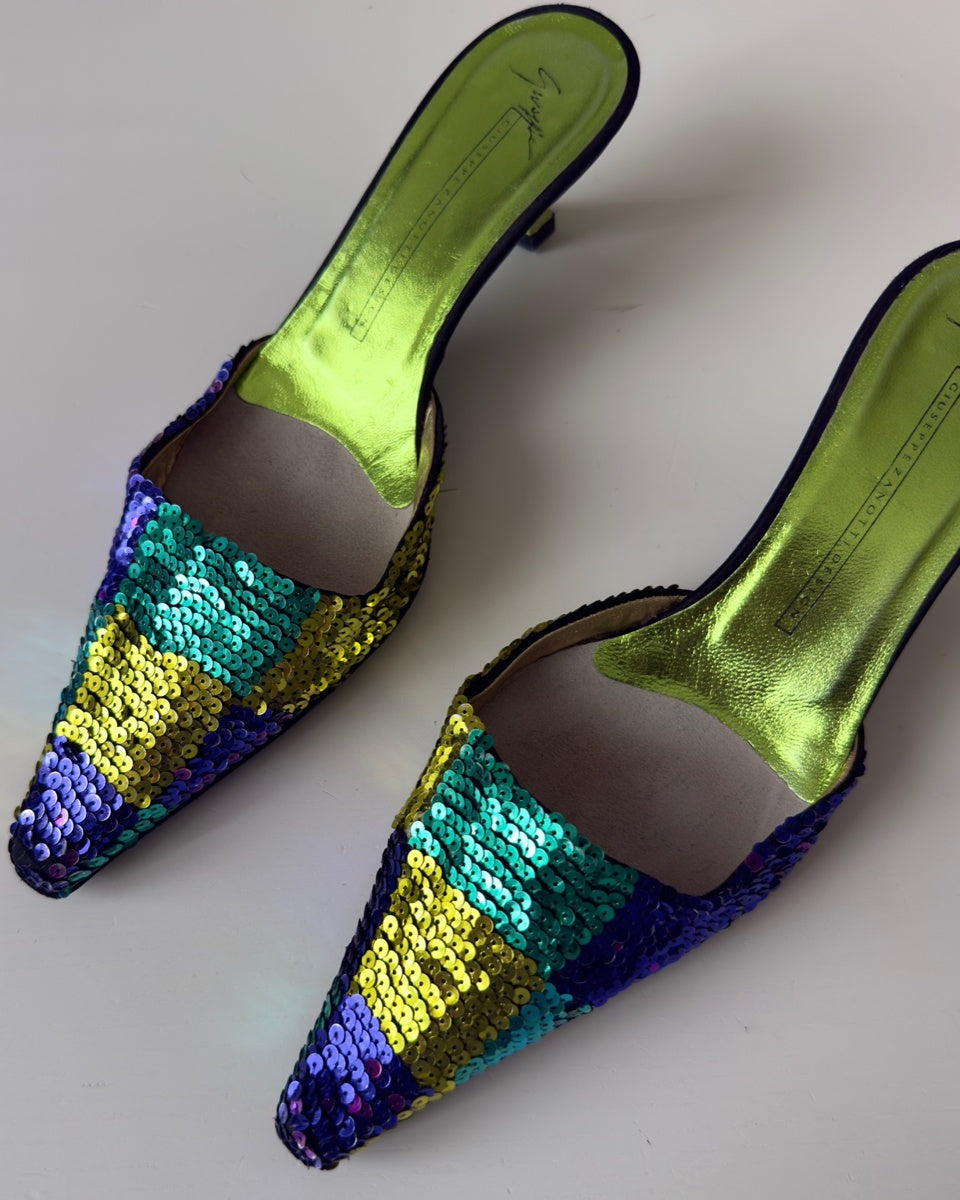 JANICE - Giuseppe Zanotti Mules in Paillettes Multicolor 2000