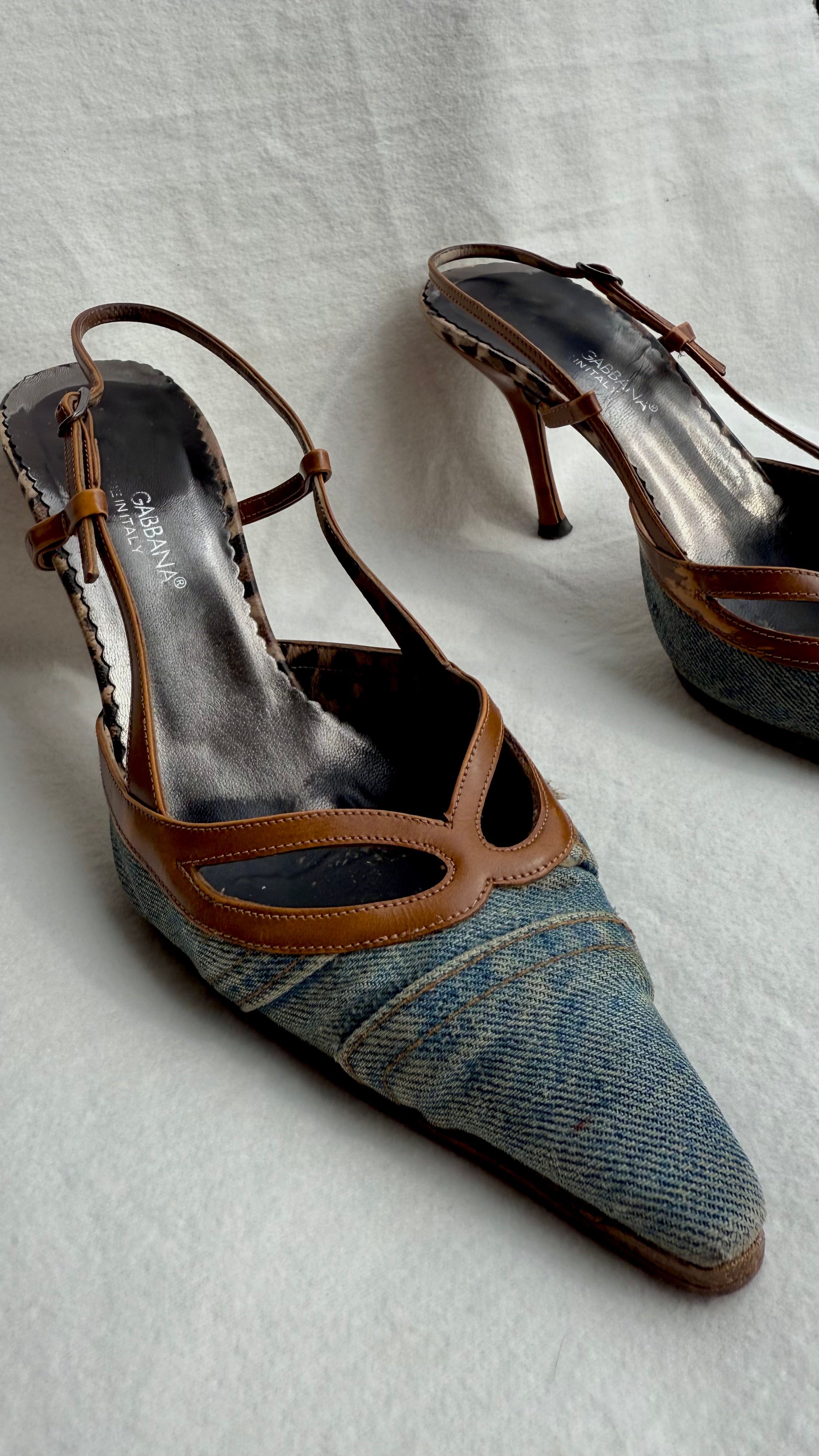 Cady - Dolce & Gabbana Slingback Vintage in Denim e Pelle Leo