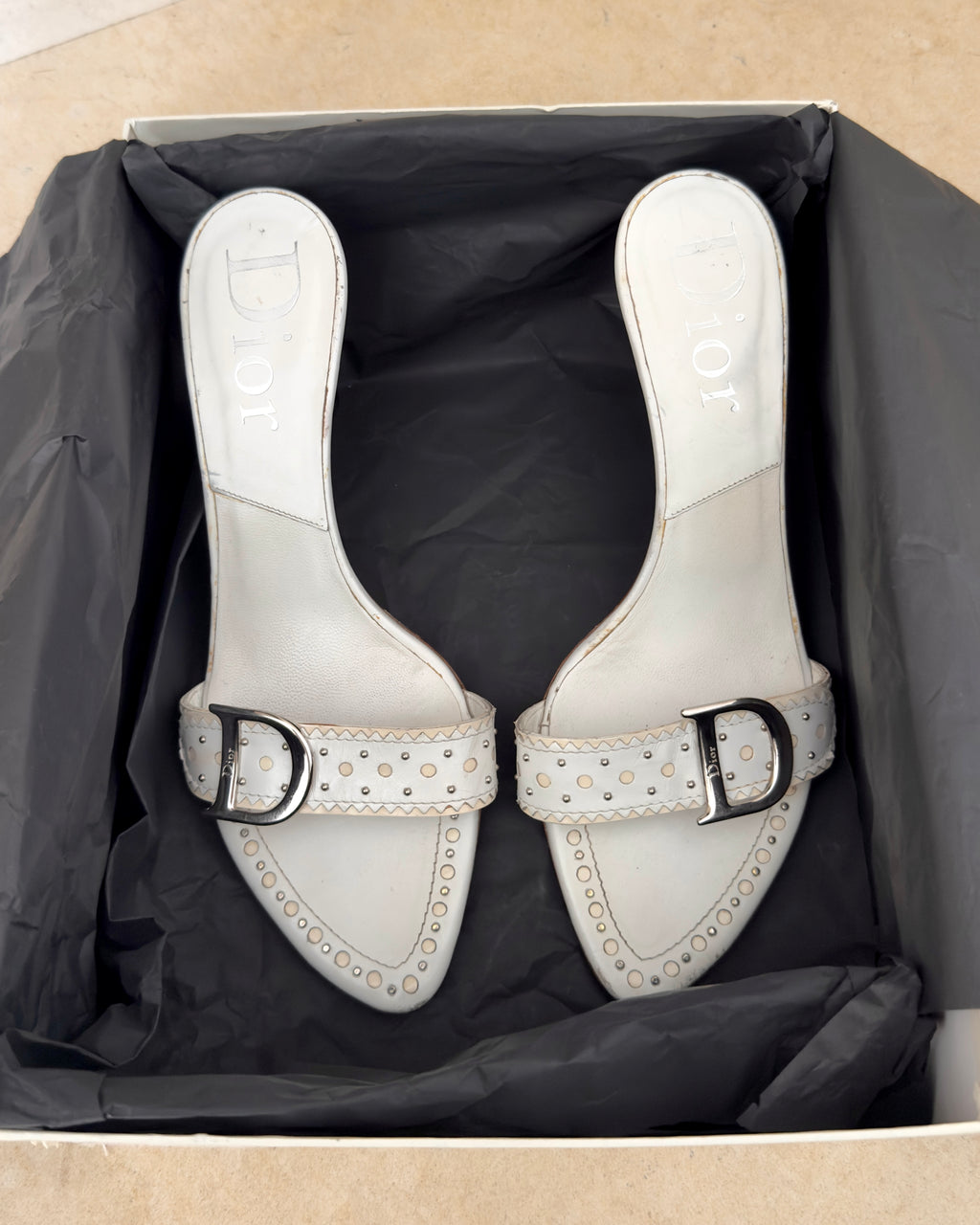 vintage Dior d’trick leather mules bianche