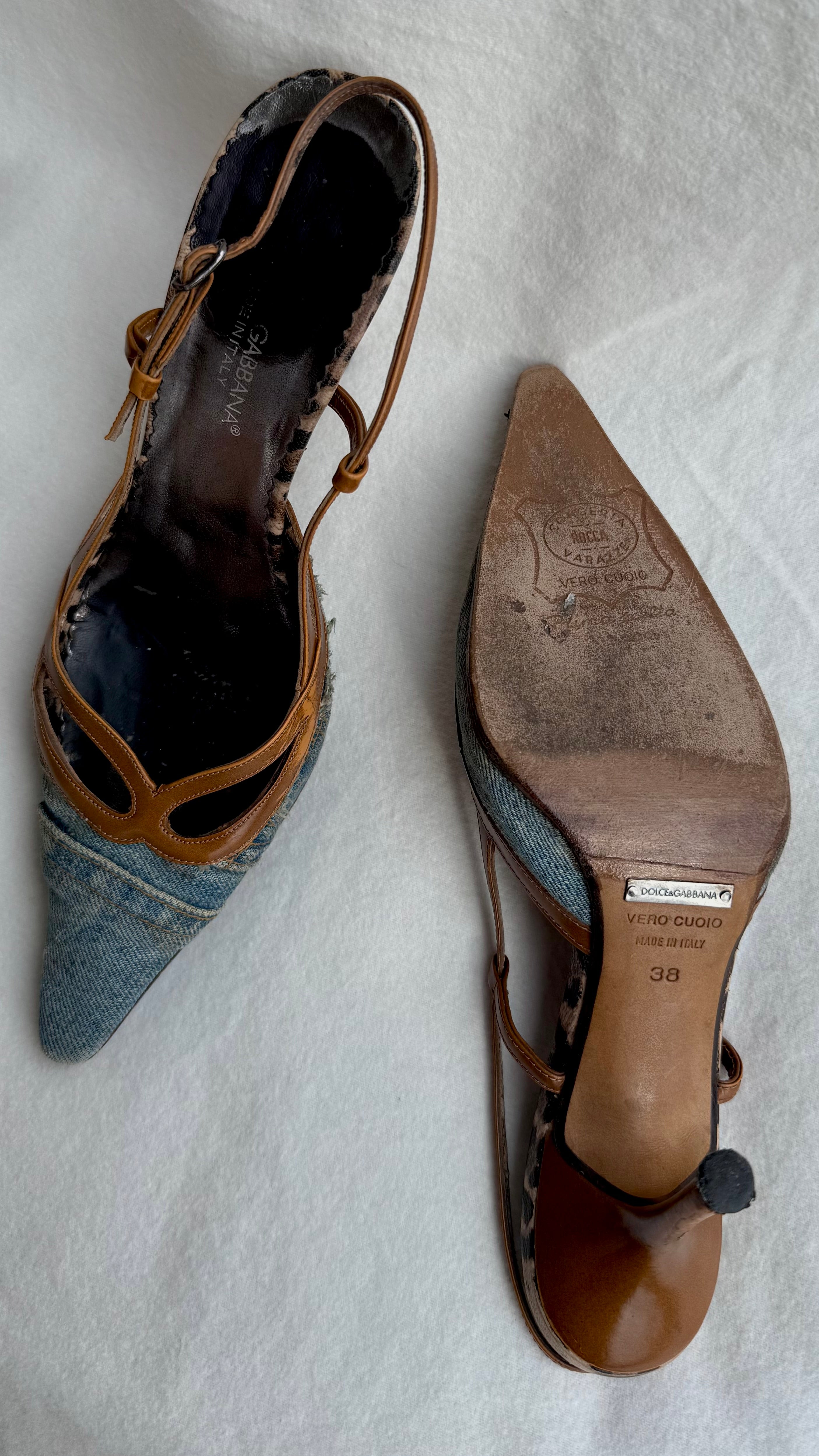 Cady - Dolce & Gabbana Slingback Vintage in Denim e Pelle Leo