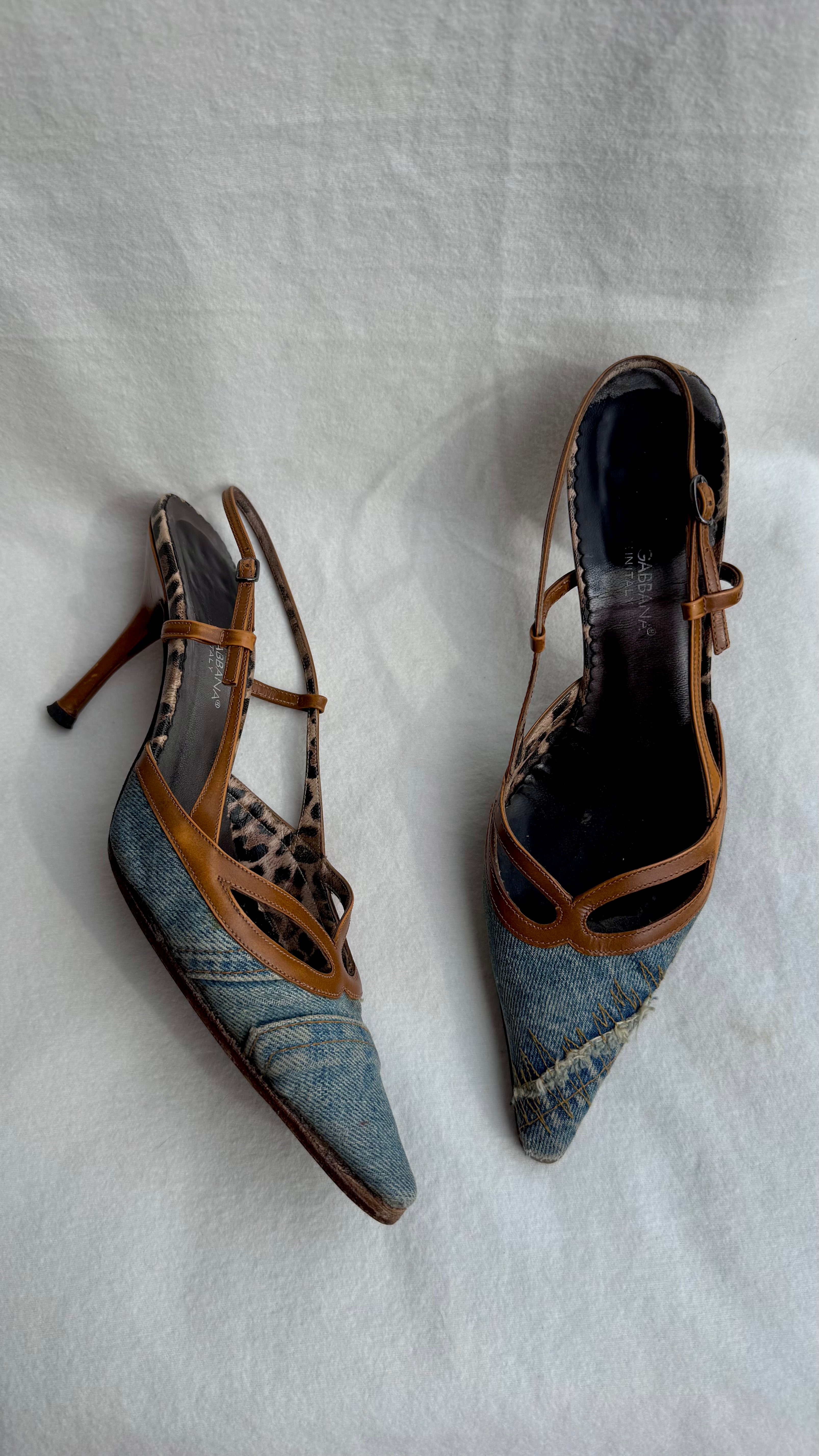 Cady - Dolce & Gabbana Slingback Vintage in Denim e Pelle Leo