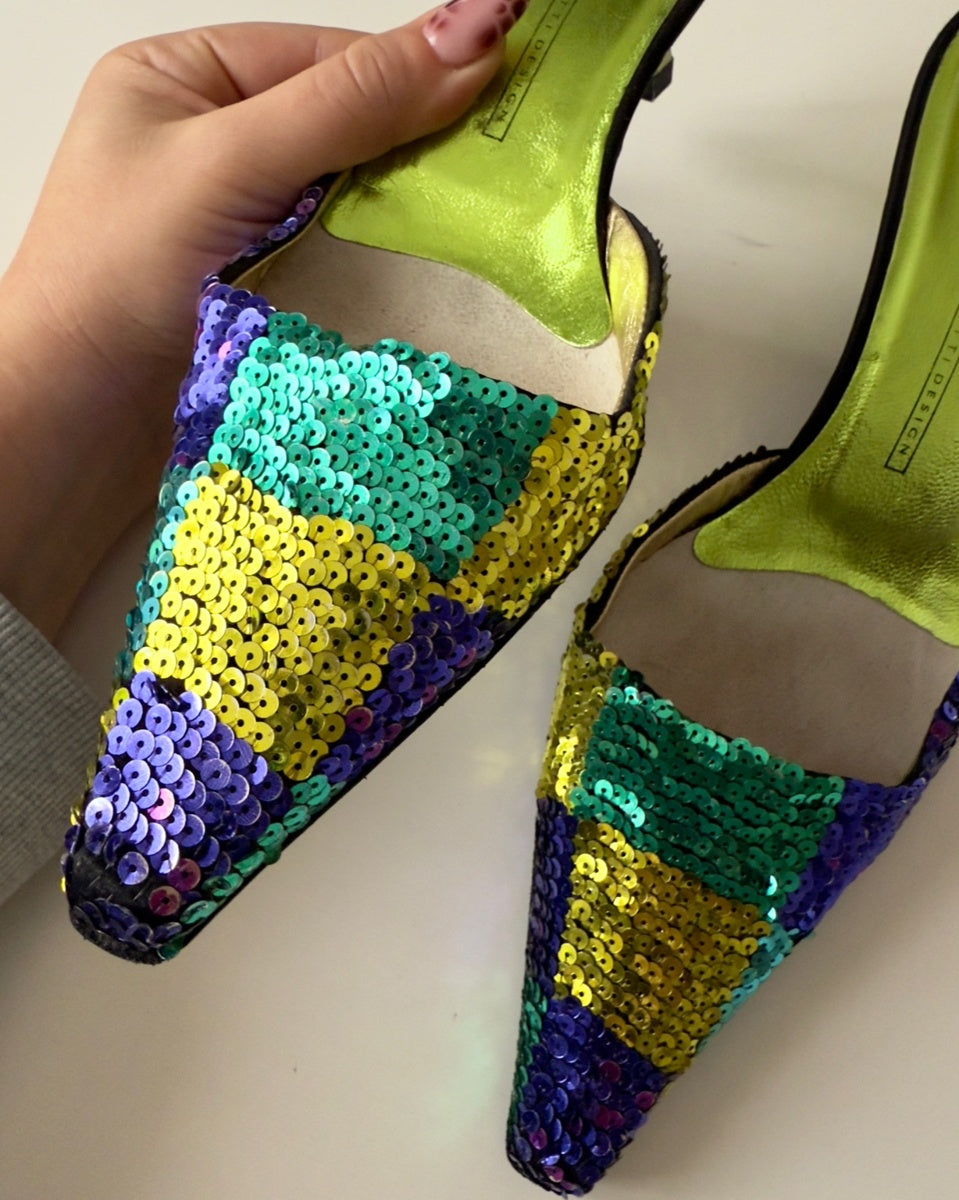 JANICE - Giuseppe Zanotti Mules in Paillettes Multicolor 2000