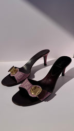 Fendi Mules vintage monogram lilla con dettaglio logo metallico