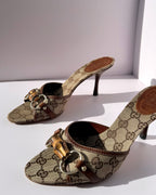 Gucci by Tom Ford brown monogram bamboo horsebit heels