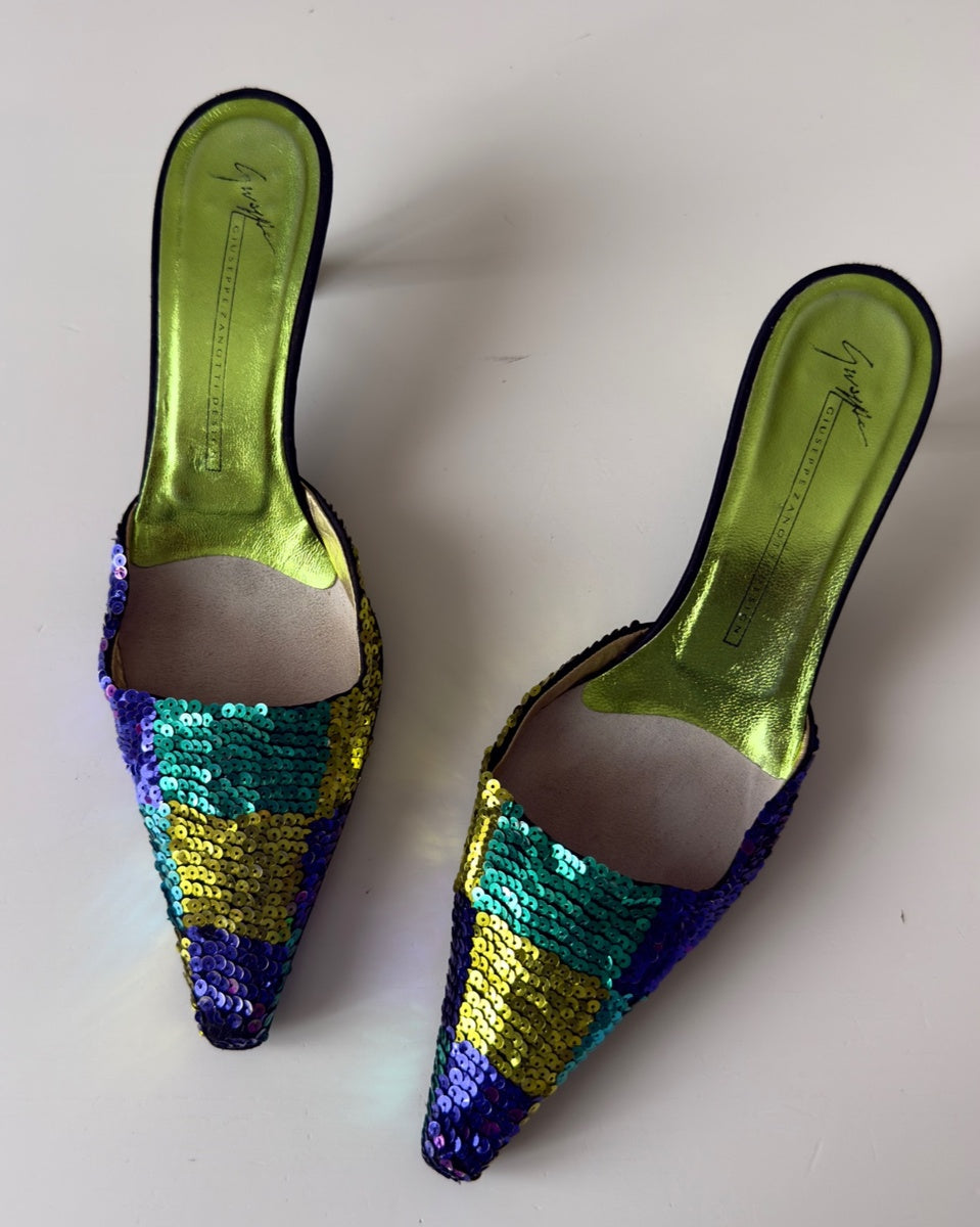 JANICE - Giuseppe Zanotti Mules in Paillettes Multicolor 2000