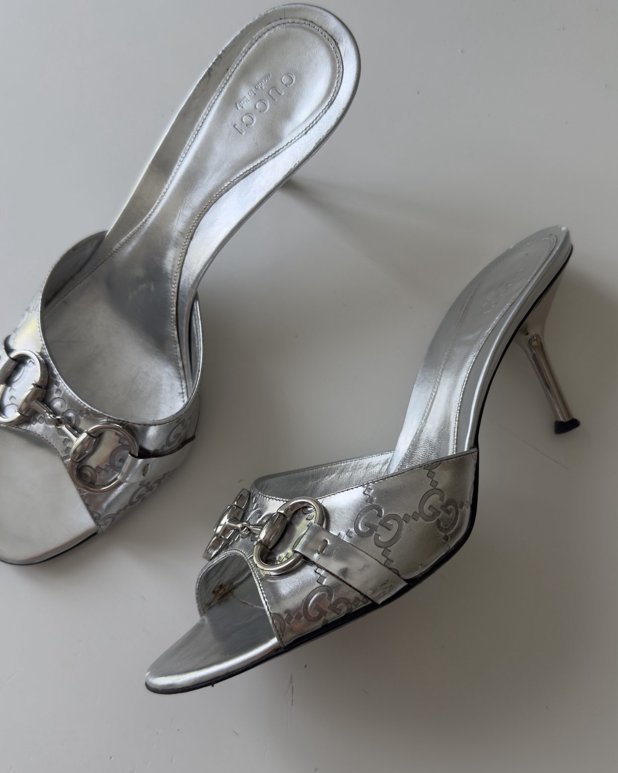 Gucci Mules Horsebit Monogram Argento