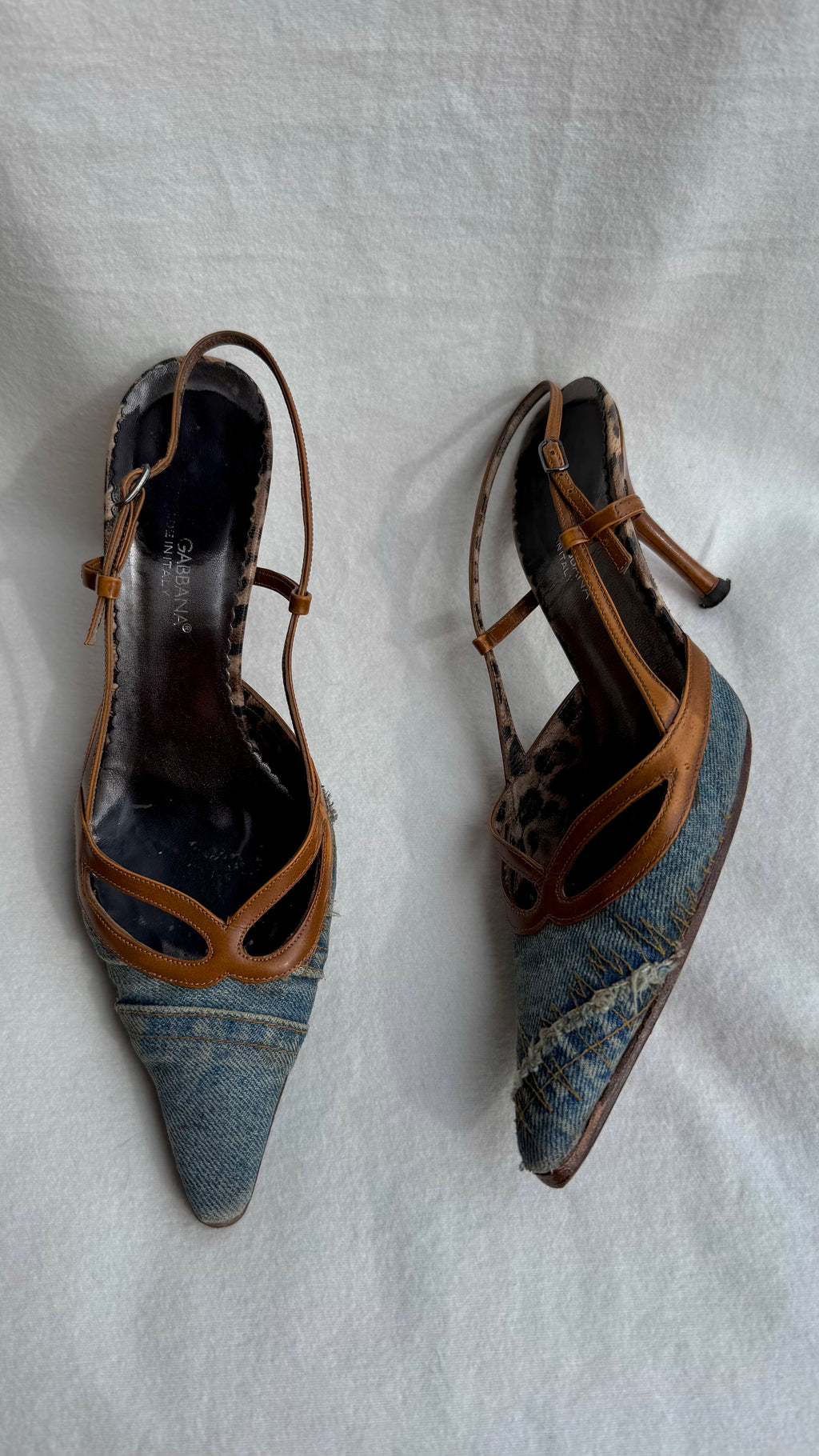 Cady - Dolce & Gabbana Slingback Vintage in Denim e Pelle Leo