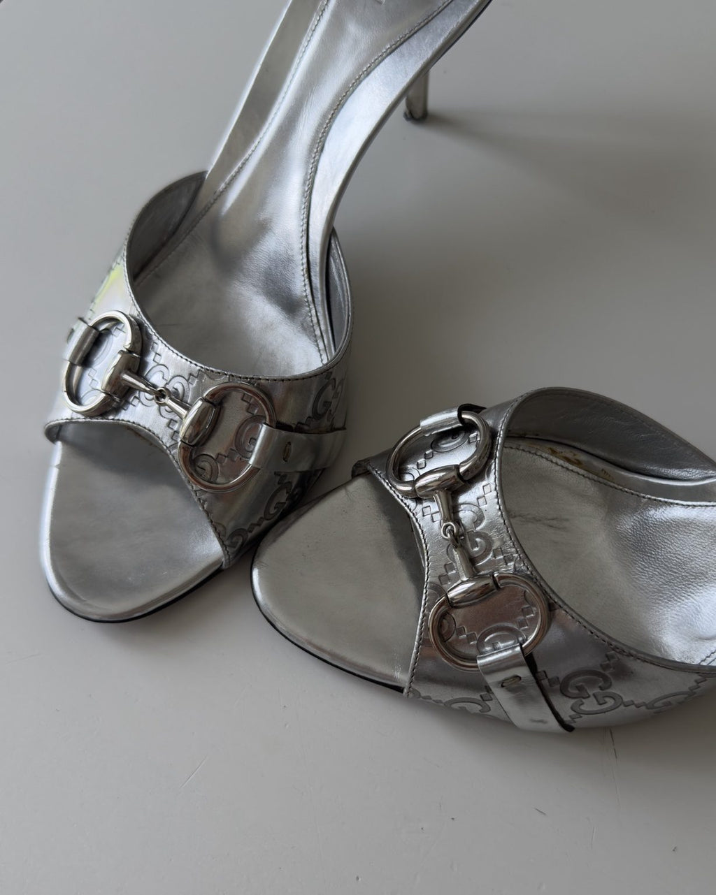 Gucci Mules Horsebit Monogram Argento
