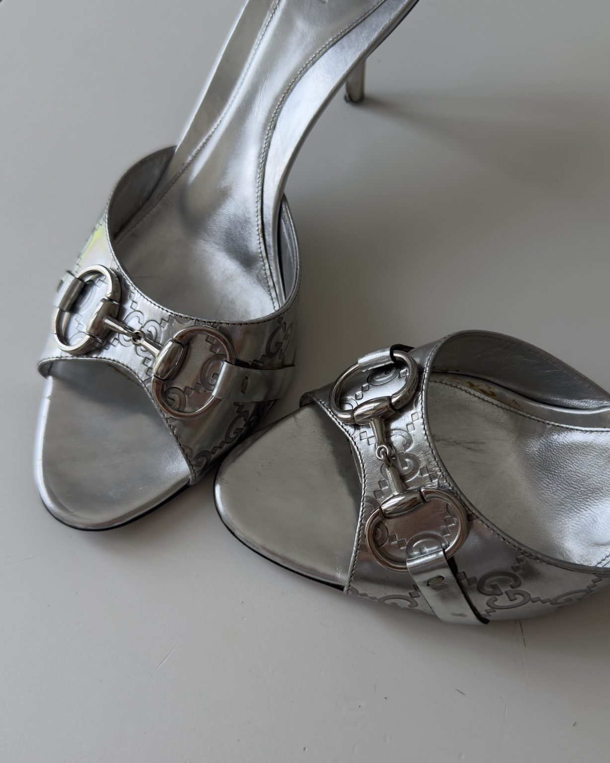 Gucci Mules Horsebit Monogram Argento