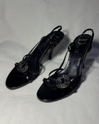 Dior Sandali Neri con Medaglione CD in vernice 2000