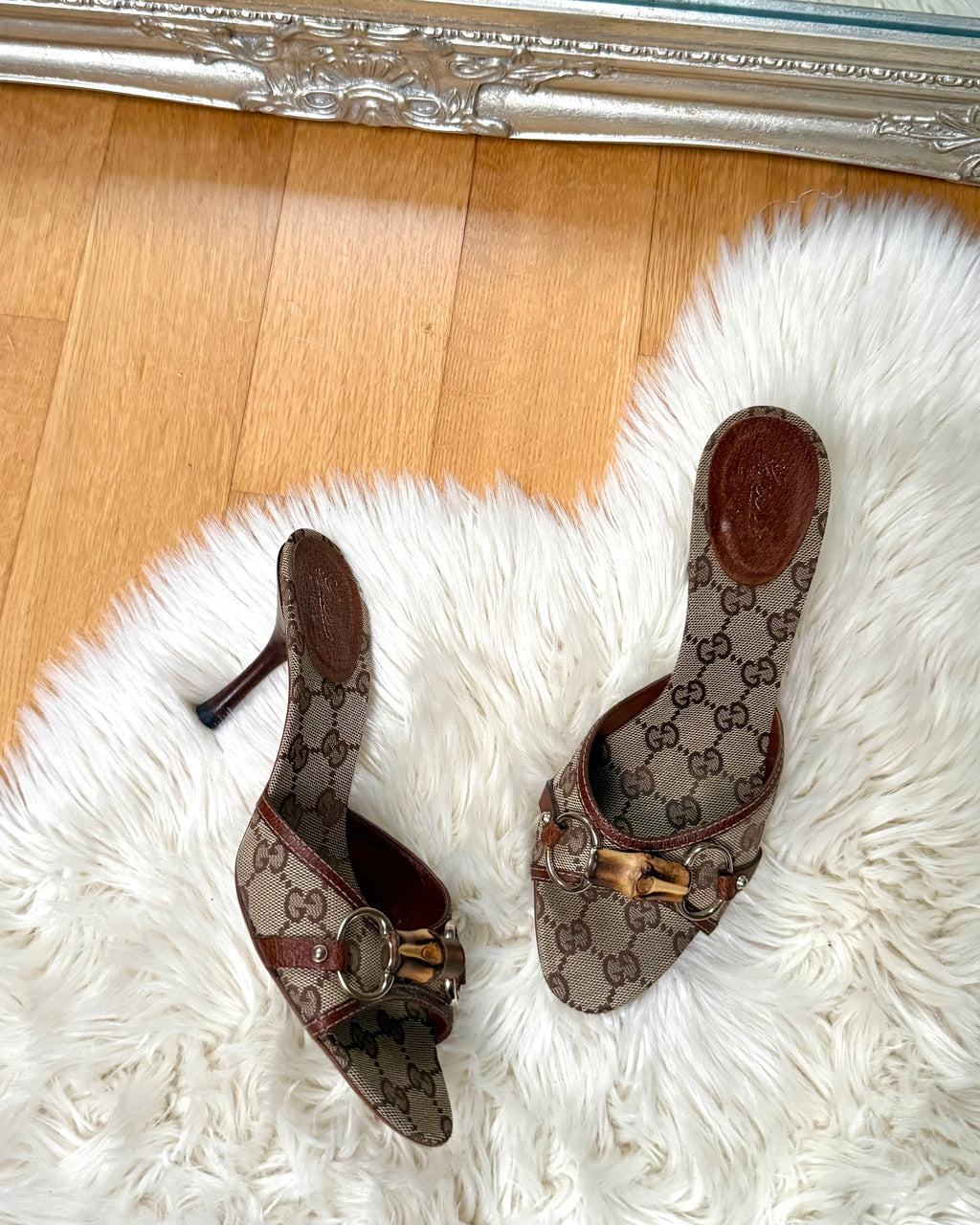 Gucci by Tom Ford brown monogram bamboo horsebit heels