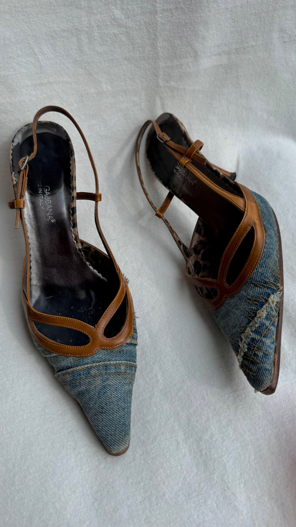 Cady - Dolce & Gabbana Slingback Vintage in Denim e Pelle Leo