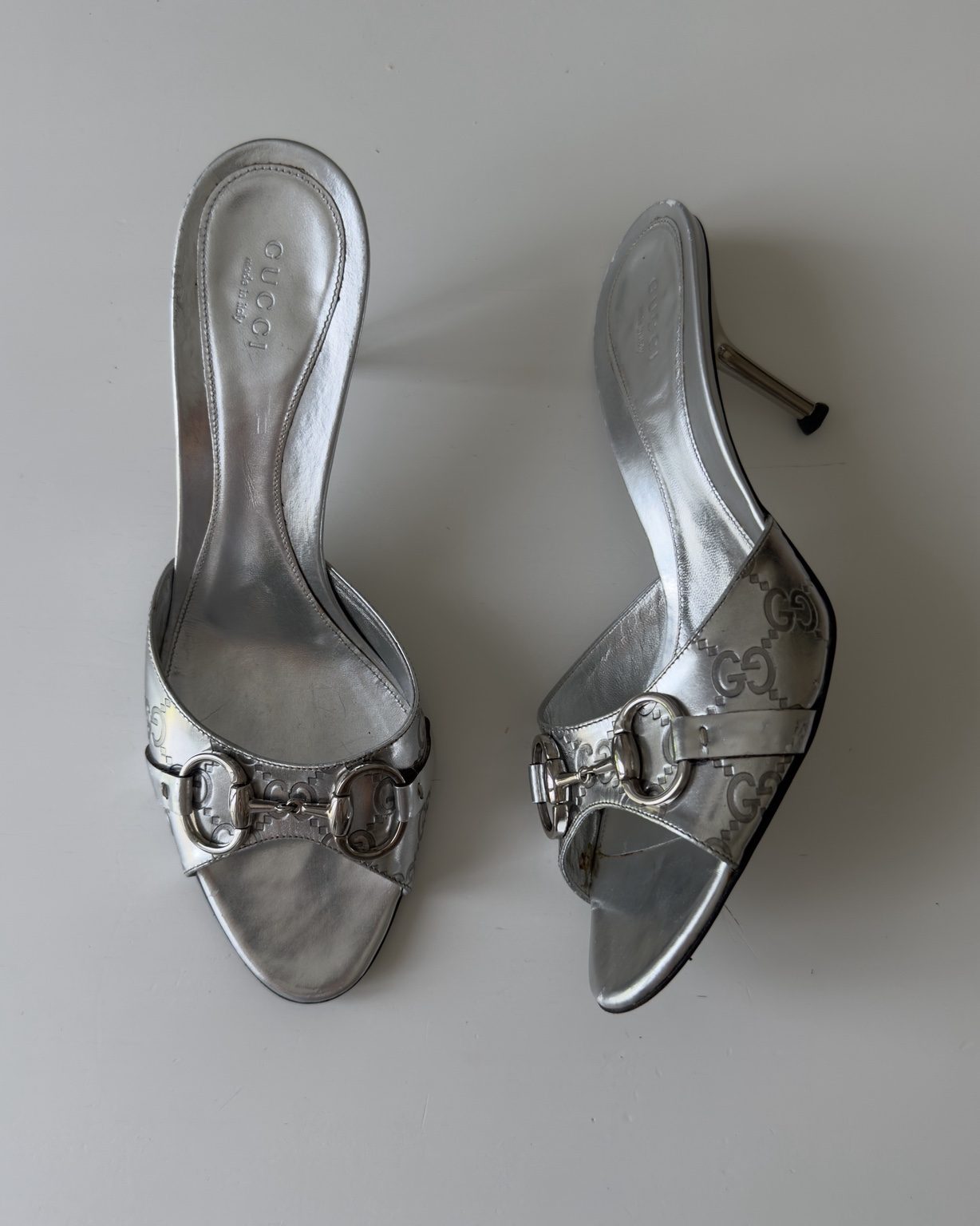 Gucci Mules Horsebit Monogram Argento