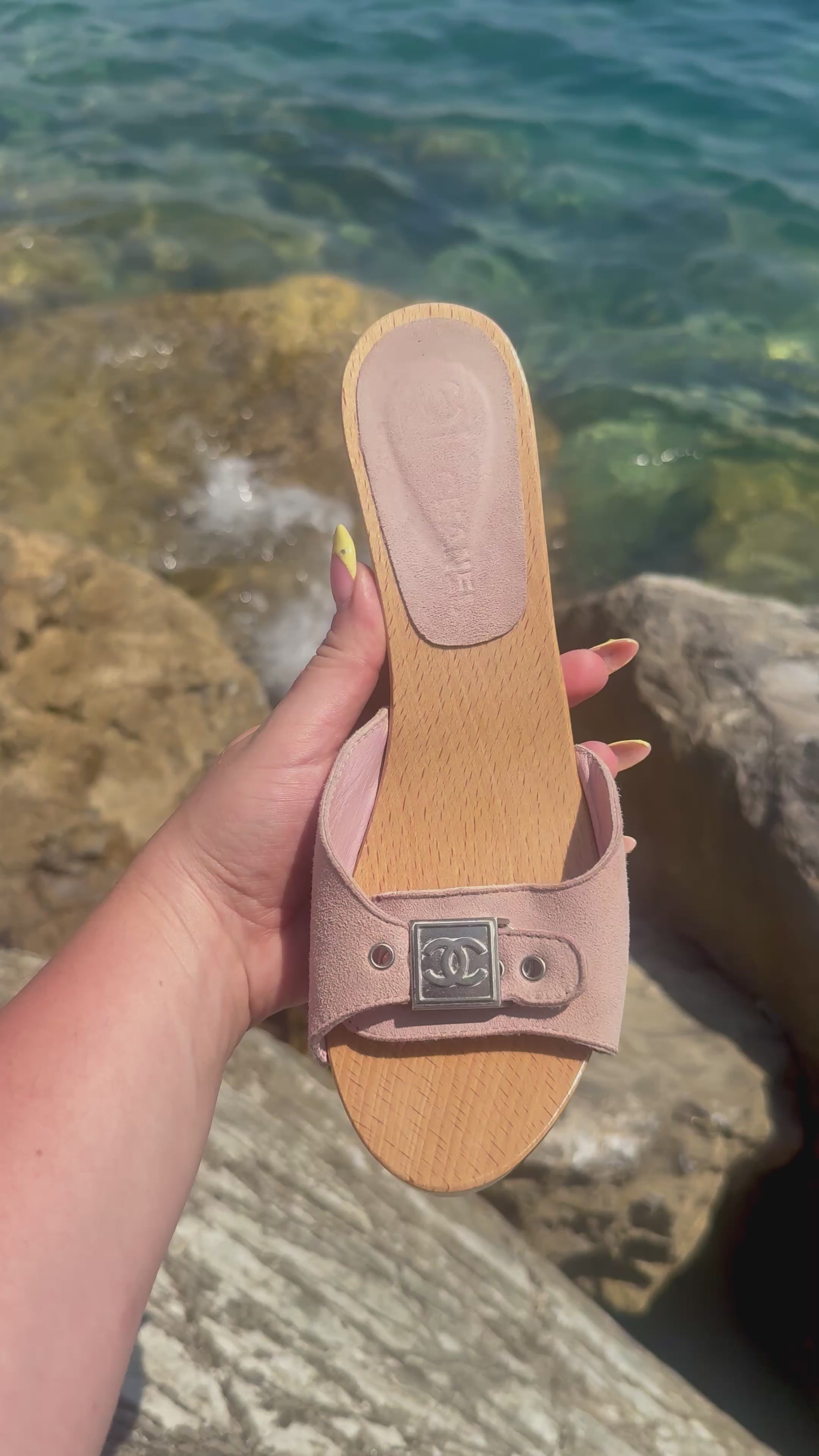 Chanel Pink Suede Clog Mules